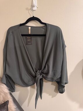 Tyche Sage Green Tie-Front Blouse